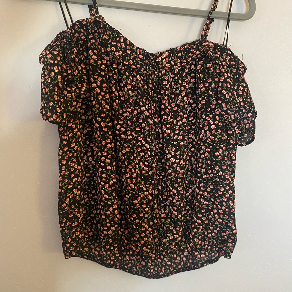 Floral Black and Pink Women's Cold Shoulder Top